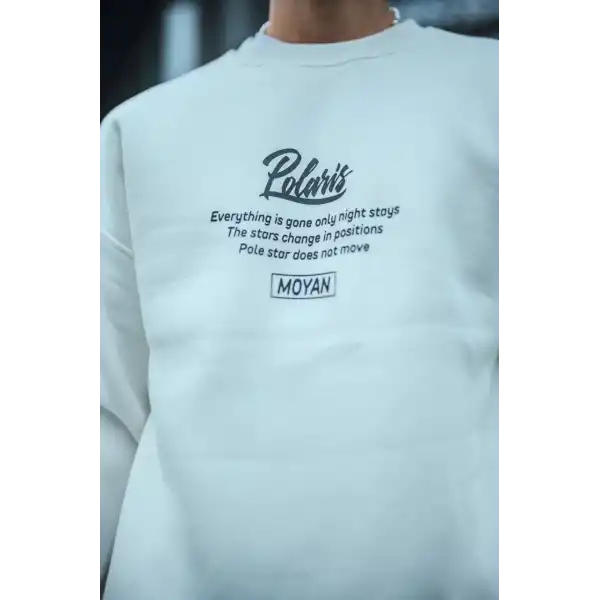 Erkek 3 iplik pamuklu Bisiklet Yaka Ön Ve Arka Baskılı SweatShirt - Beyaz