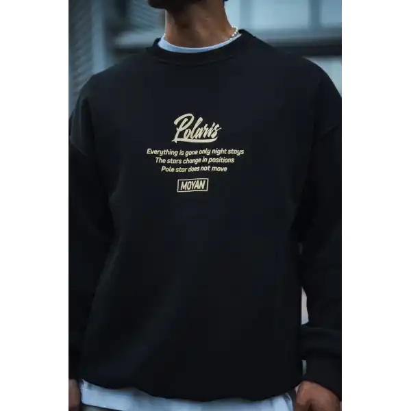 Erkek 3 iplik pamuklu Bisiklet Yaka Ön Ve Arka Baskılı SweatShirt - Siyah