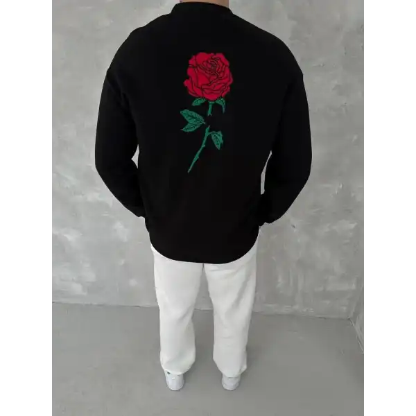 ERKEK 3 iplik Pamuklu Bisiklet Yaka Ön Ve Arka Baskılı SweatShirt - Siyah
