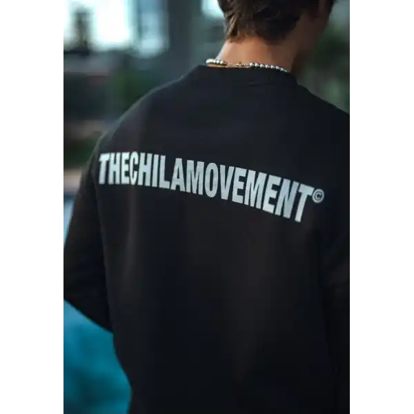 Erkek 3 iplik Pamuklu Bisiklet Yaka Oversize Baskılı SweatShirt - Siyah