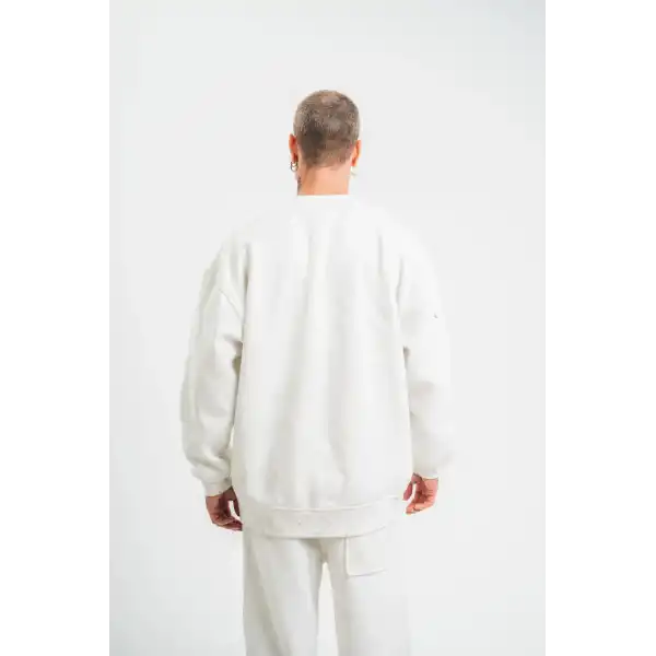 ERKEK 3 İplik Pamuklu Bisiklet Yaka Yıkamalı SweatShirt - Beyaz