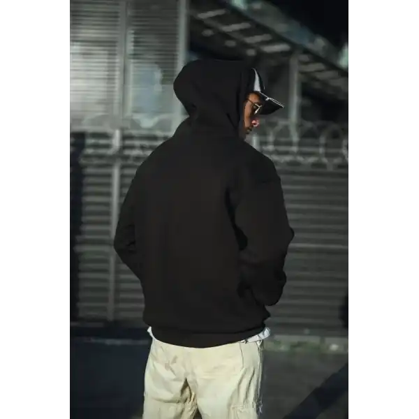 Erkek 3 İplik Pamuklu Kapüşonlu Basic SweatShirt Hoodie - Siyah
