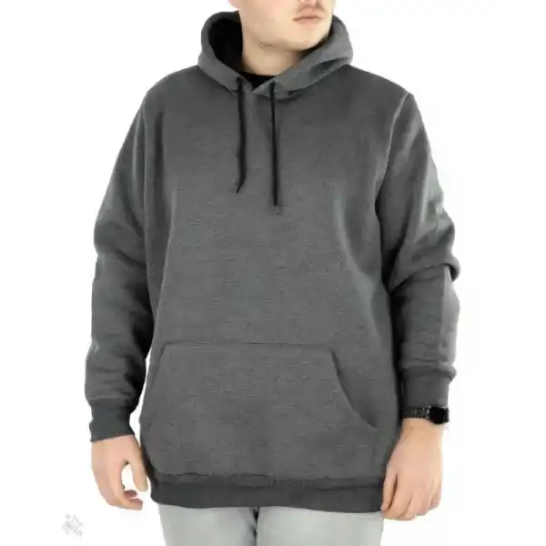 Erkek 3 İplik Pamuklu Kapüşonlu Cepli Oversize Hoodie Sweatshirt - Füme