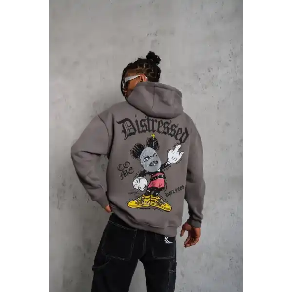 Erkek 3 İplik Pamuklu Kapüşonlu Kanguru Cepli Sweatshirt Hoodie -  Gri