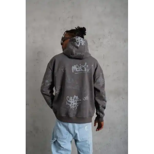 Erkek 3 İplik Pamuklu Kapüşonlu Kanguru Cepli Sweatshirt Hoodie -  Gri