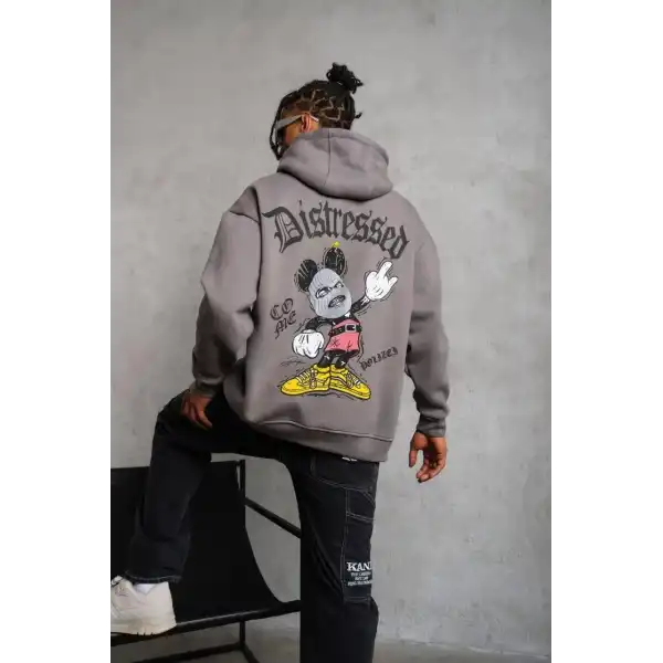 Erkek 3 İplik Pamuklu Kapüşonlu Kanguru Cepli Sweatshirt Hoodie -  Gri