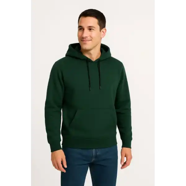 Erkek 3 İplik Pamuklu Kapüşonlu Kanguru Cepli SweatShirt hoodie - Haki