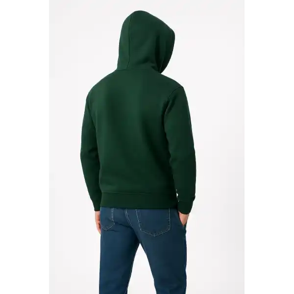 Erkek 3 İplik Pamuklu Kapüşonlu Kanguru Cepli SweatShirt hoodie - Haki