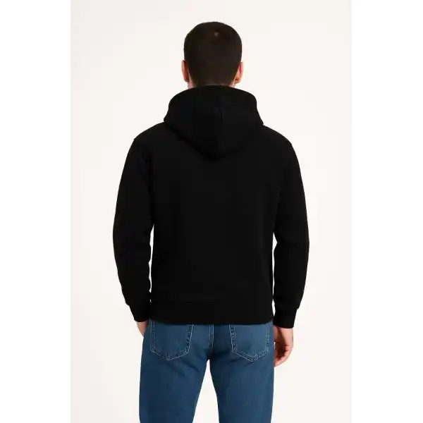 Erkek 3 İplik Pamuklu Kapüşonlu Kanguru Cepli SweatShirt hoodie - Siyah