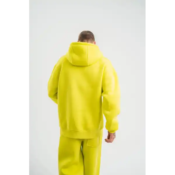 ERKEK 3 İplik Pamuklu Oversize Kapşonlu SweatShirt Hoodie - Sarı