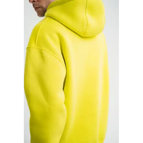 ERKEK 3 İplik Pamuklu Oversize Kapşonlu SweatShirt Hoodie - Sarı