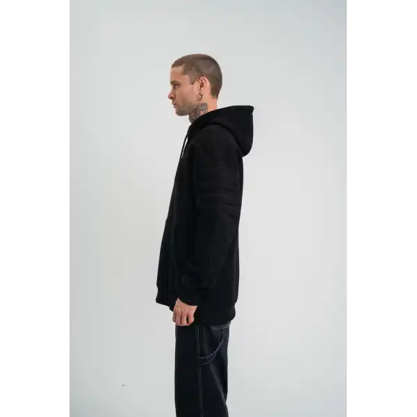 Erkek 3 İplik Pamuklu Oversize Kapüşonlu Nakışlı Hoodie SweatShirt - Siyah