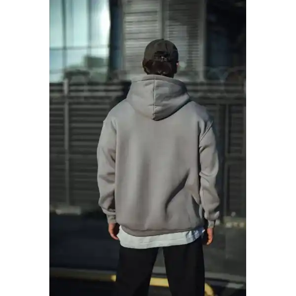 Erkek 3 İplik Penye Kapüşonlu Basic SweatShirt Hoodie - Boyalı Gri