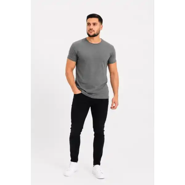 Erkek Basic Tişört Bisiklet Yaka Kısa Kol Günlük Yazlık Slim fit T-Shirt - Antrasit