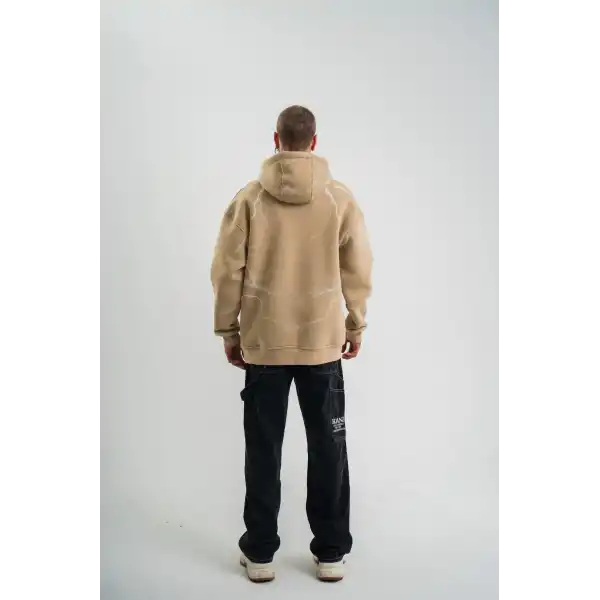 Erkek Baskılı Kapüşonlu Oversize 3 İplik Pamuklu SweatShirt Hoodie - Füme