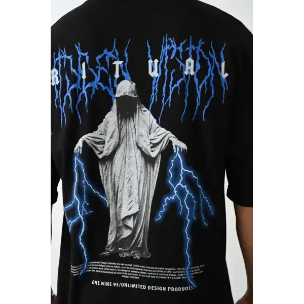 Erkek Baskılı Oversize  Kısa kol T-Shirt - Siyah