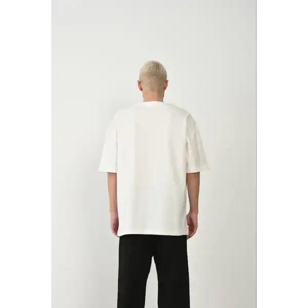 Erkek Baskılı T-Shirt Kısa Kol Bisiklet Yaka Rahat Kalıp Tişört - Beyaz