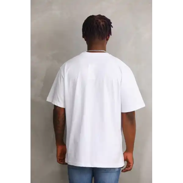 Erkek Baskılı T-Shirt Kısa Kol Bisiklet Yaka Rahat Kalıp Tişört - Beyaz