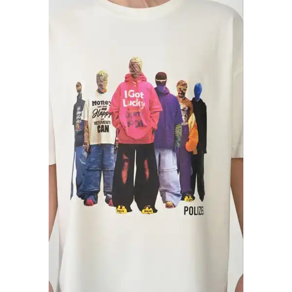 Erkek Baskılı T-Shirt Kısa Kol Bisiklet Yaka Rahat Kalıp Tişört - Beyaz