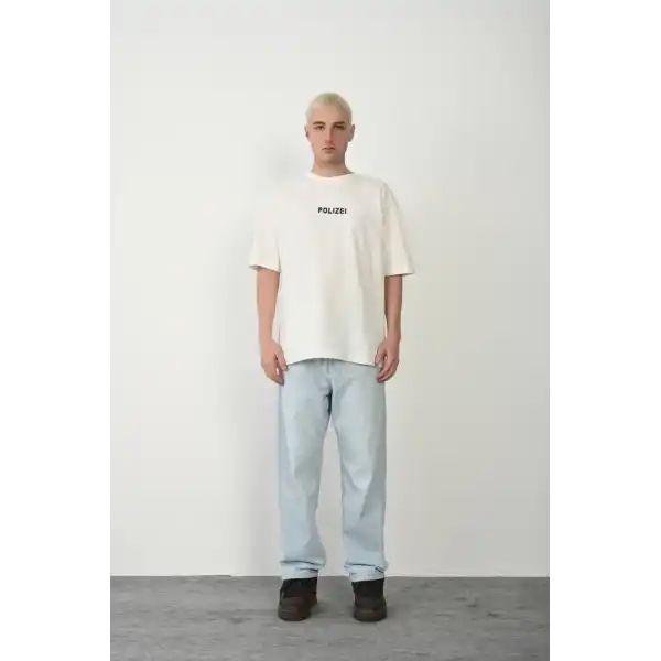 Erkek Baskılı T-Shirt Kısa Kol Bisiklet Yaka Rahat Kalıp Tişört - Beyaz