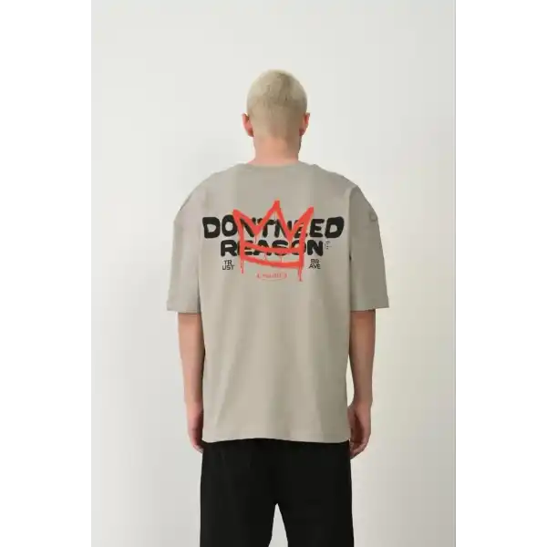 Erkek Baskılı T-Shirt Kısa Kol Bisiklet Yaka Rahat Kalıp Tişört  - Boyalı Gri