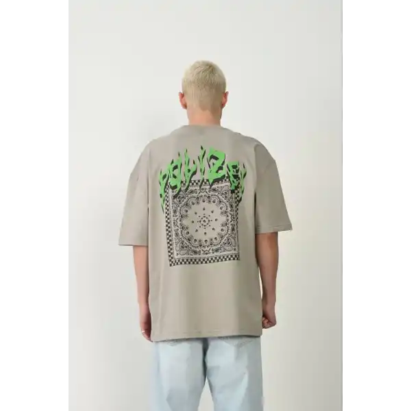 Erkek Baskılı T-Shirt Kısa Kol Bisiklet Yaka Rahat Kalıp Tişört  - Boyalı Gri