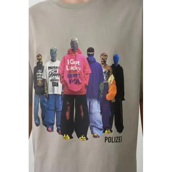 Erkek Baskılı T-Shirt Kısa Kol Bisiklet Yaka Rahat Kalıp Tişört - Boyalı Gri