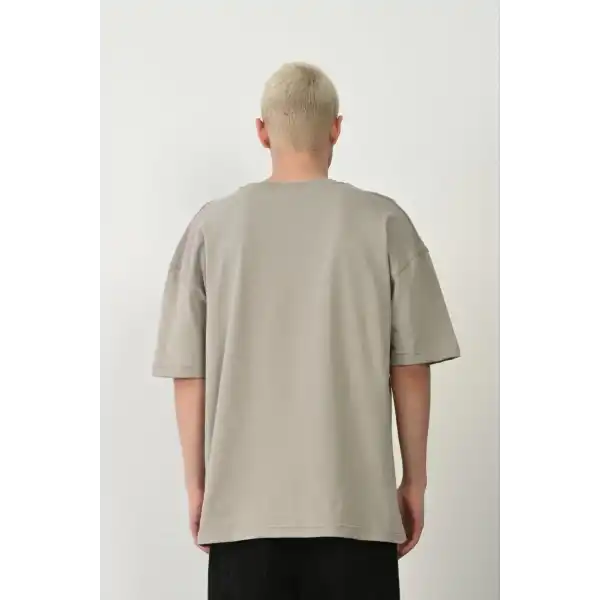 Erkek Baskılı T-Shirt Kısa Kol Bisiklet Yaka Rahat Kalıp Tişört - Boyalı Gri