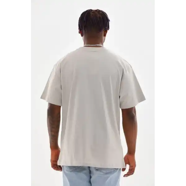 Erkek Baskılı T-Shirt Kısa Kol Bisiklet Yaka Rahat Kalıp Tişört - Gri