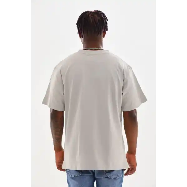 Erkek Baskılı T-Shirt Kısa Kol Bisiklet Yaka Rahat Kalıp Tişört - Gri