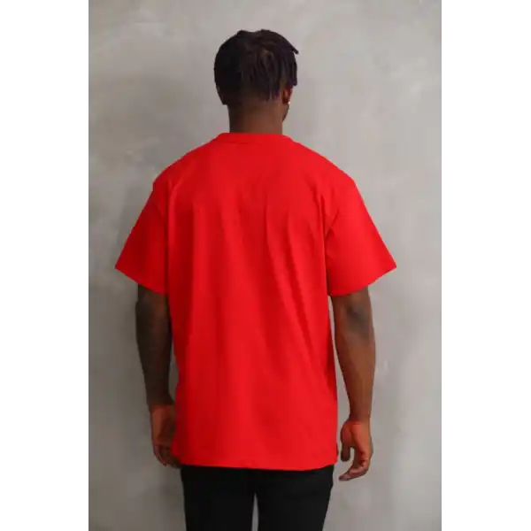 Erkek Baskılı T-Shirt Kısa Kol Bisiklet Yaka Rahat Kalıp Tişört - Kırmızı
