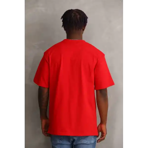 Erkek Baskılı T-Shirt Kısa Kol Bisiklet Yaka Rahat Kalıp Tişört - Kırmızı