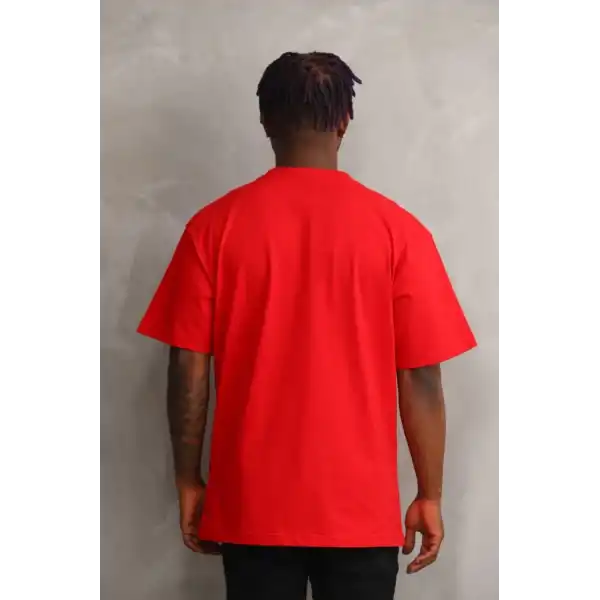 Erkek Baskılı T-Shirt Kısa Kol Bisiklet Yaka Rahat Kalıp Tişört - Kırmızı