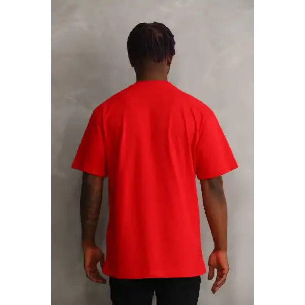Erkek Baskılı T-Shirt Kısa Kol Bisiklet Yaka Rahat Kalıp Tişört - Kırmızı
