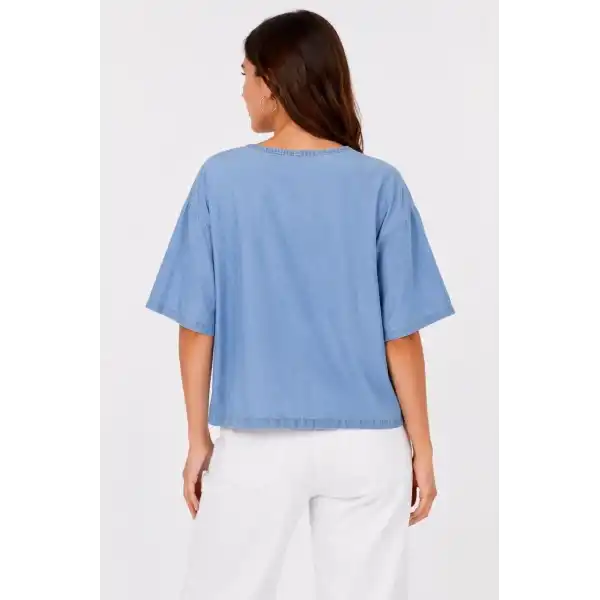 Erkek Baskılı T-Shirt Kısa Kol Bisiklet Yaka Rahat Kalıp Tişört - Mavi