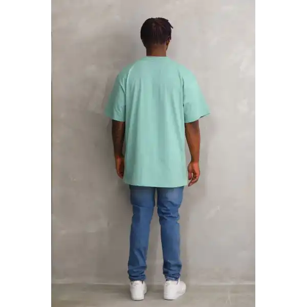 Erkek Baskılı T-Shirt Kısa Kol Bisiklet Yaka Rahat Kalıp Tişört - Mint Yeşili