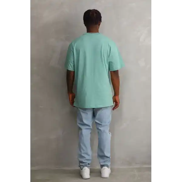 Erkek Baskılı T-Shirt Kısa Kol Bisiklet Yaka Rahat Kalıp Tişört - Mint Yeşili