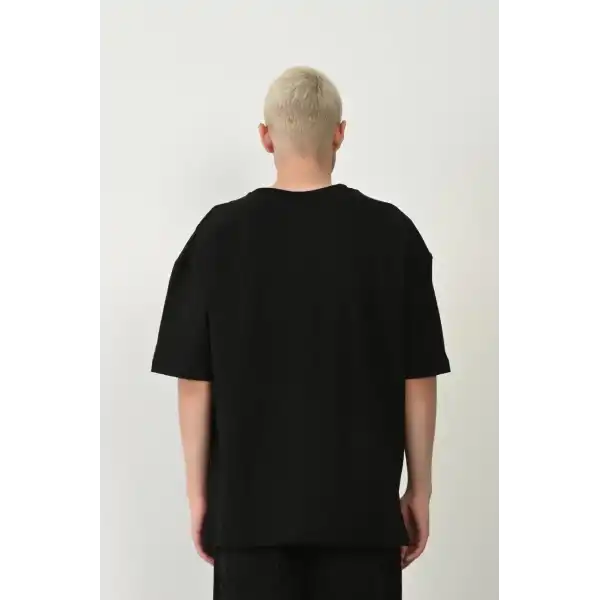 Erkek Baskılı T-Shirt Kısa Kol Bisiklet Yaka Rahat Kalıp Tişört - Siyah