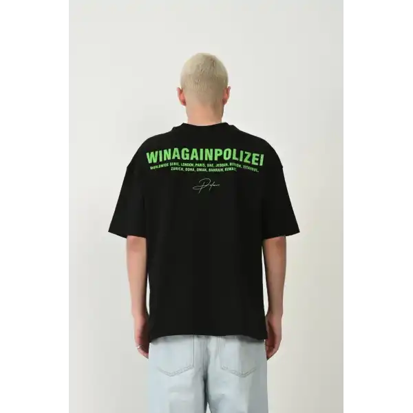 Erkek Baskılı T-Shirt Kısa Kol Bisiklet Yaka Rahat Kalıp Tişört  - Siyah