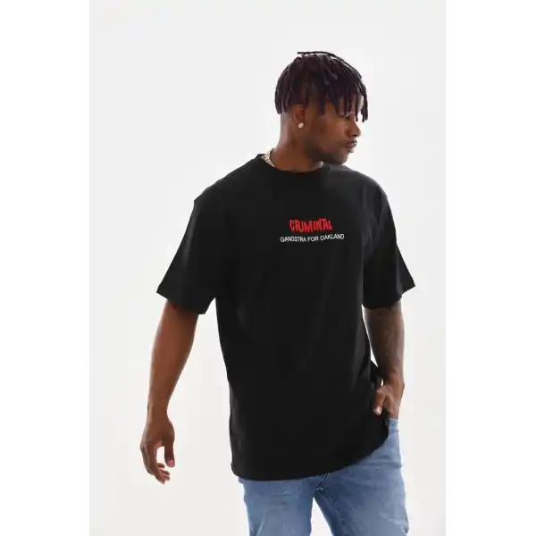Erkek Baskılı T-Shirt Kısa Kol Bisiklet Yaka Rahat Kalıp Tişört  - Siyah