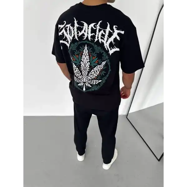 Erkek Baskılı T-Shirt Kısa Kol Bisiklet Yaka Regular Fit Rahat Kalıp Günlük Tişört - Siyah