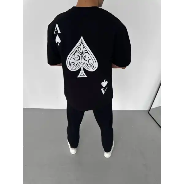 Erkek Baskılı T-Shirt Kısa Kol Bisiklet Yaka Regular Fit Rahat Kalıp Günlük Tişört - Siyah