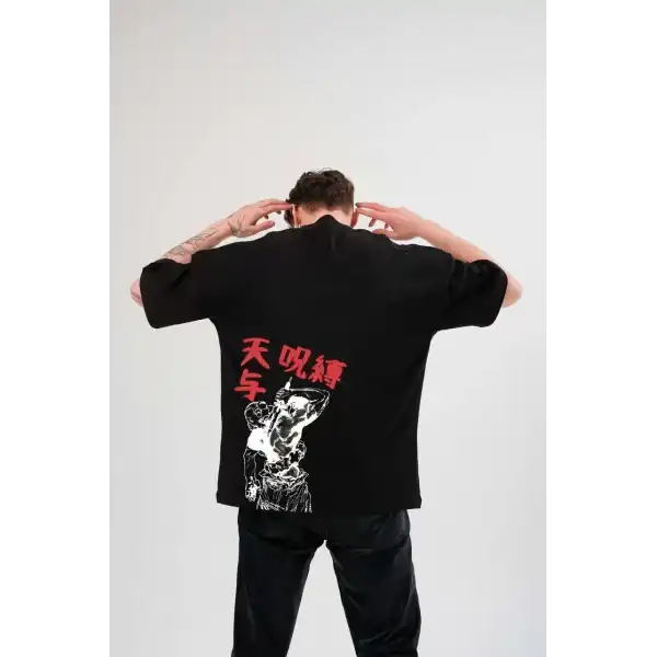 Erkek Baskılı T-Shirt Kısa Kol Bisiklet Yaka Regular Fit Rahat Kalıp Günlük Tişört - Siyah