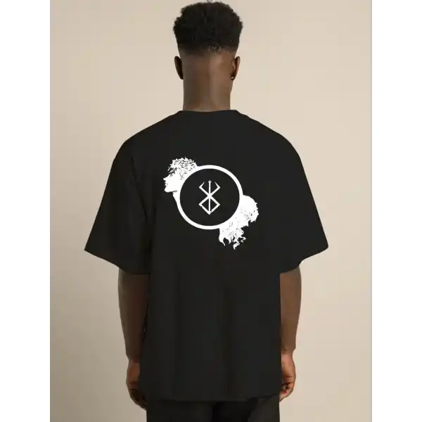 Erkek Baskılı T-Shirt Kısa Kol Bisiklet Yaka Regular Fit Rahat Kalıp Günlük Tişört - Siyah
