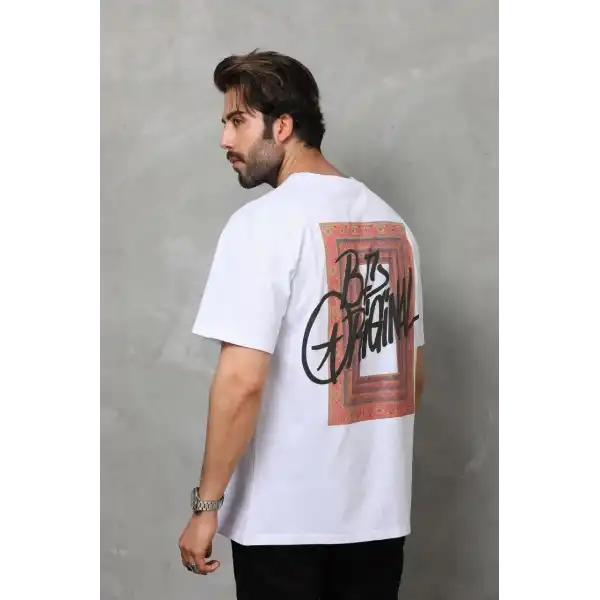 Erkek Baskılı T-Shirt Kısa Kol Bisiklet Yaka Regular Fit Rahat Kalıp Tişört -  Beyaz
