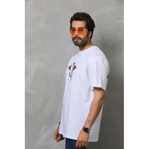 Erkek Baskılı T-Shirt Kısa Kol Bisiklet Yaka Regular Fit Rahat Kalıp Tişört -  Beyaz