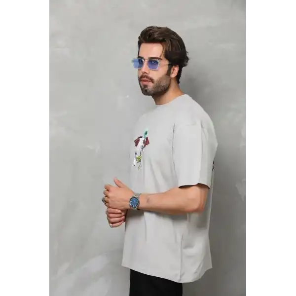 Erkek Baskılı T-Shirt Kısa Kol Bisiklet Yaka Regular Fit Rahat Kalıp Tişört -  Gri