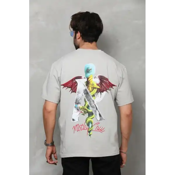 Erkek Baskılı T-Shirt Kısa Kol Bisiklet Yaka Regular Fit Rahat Kalıp Tişört -  Gri