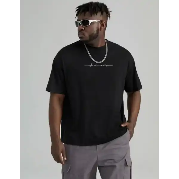 Erkek Baskılı T-Shirt Kısa Kol Bisiklet Yaka Regular Fit Rahat Kalıp Tişört - Siyah