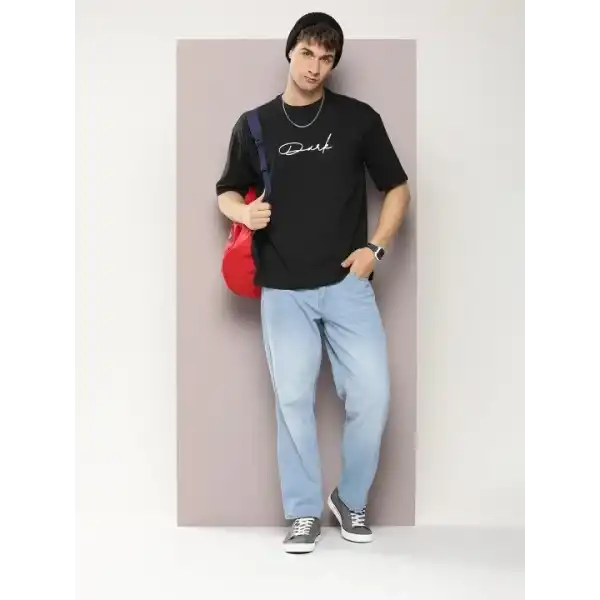 Erkek Baskılı T-Shirt Kısa Kol Bisiklet Yaka Regular Fit Rahat Kalıp Tişört - Siyah